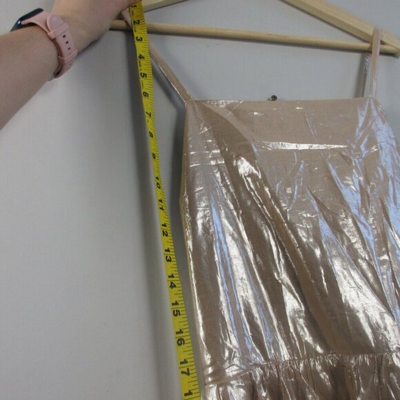 Gap Women's Maxi Dress Halter L Metallic Gold Viscose Rayon Tiered Cocktail 280 - Picture 11 of 13